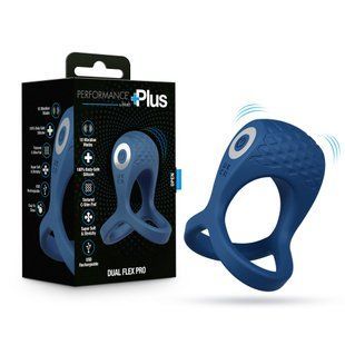 Blush Dual Flex Pro vibrating cock ring with ball strap, Blue
